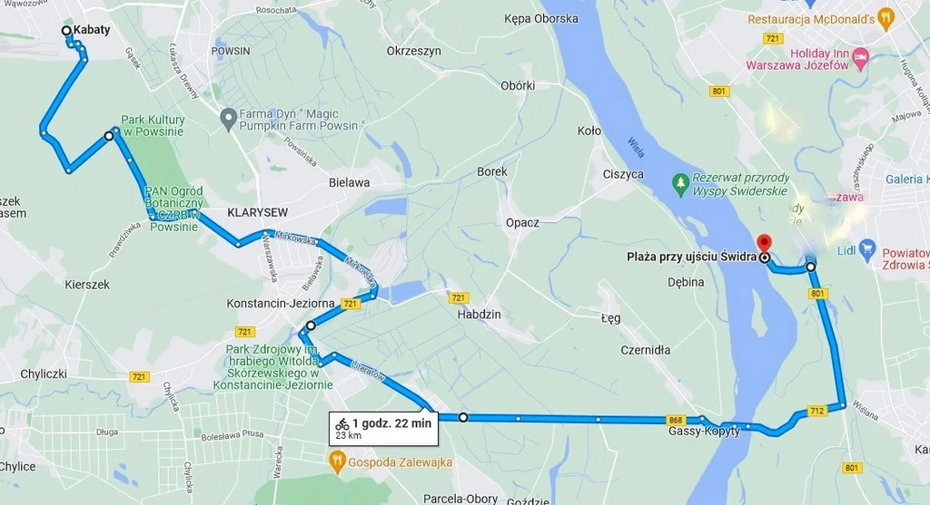 Wycieczka rowerowa promem Konstancin - Karczew Wycieczka rowerowa Las Kabacki - Ogród Botaniczny w Powsinie - Uzdrowisko Konstancin - Obory - Wisłę z Promu - Ujście Świdra do Wisły.